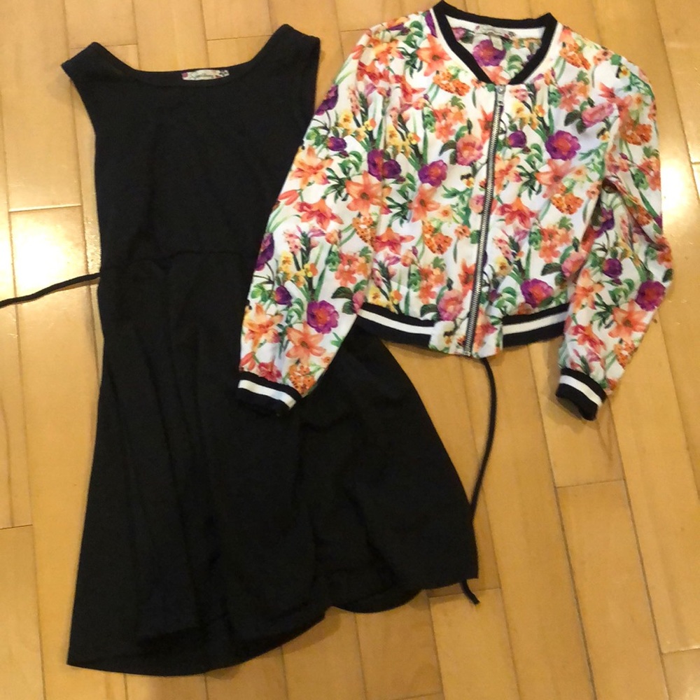 Black dress with flower jacket